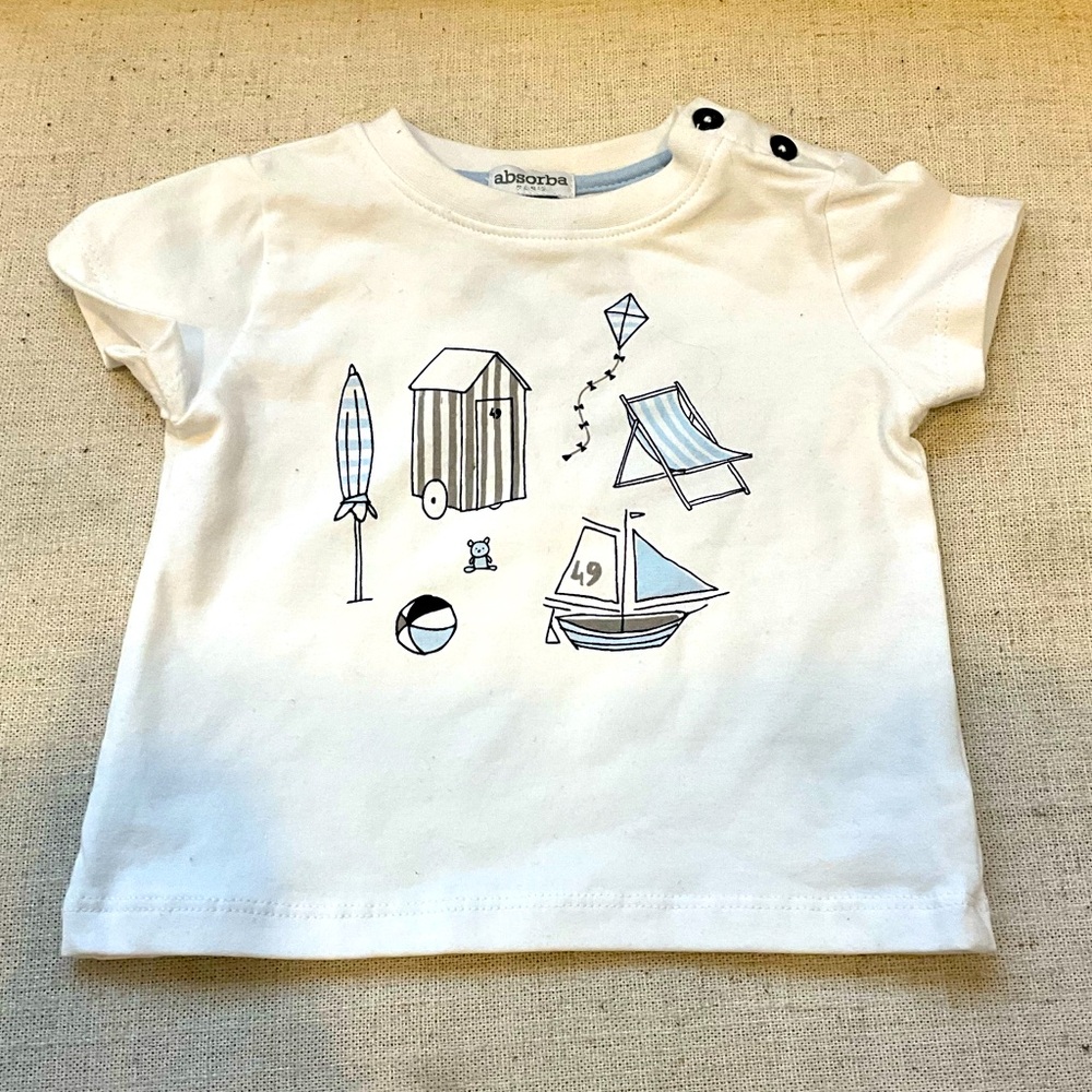 Absorba Paris Baby Short Sleeve T-shirt. Beach/Sea themed. Size 3-6 months.